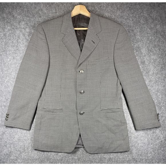 Versace Classic V2 Blazer Mens 48 EU 38 US Black White Wool Micro Check 3 Button - Picture 1 of 16